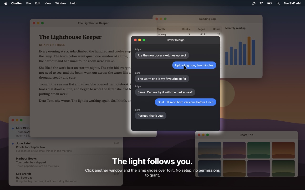 The light follows the window you click